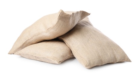 Photo of Group of burlap sacks isolated on white