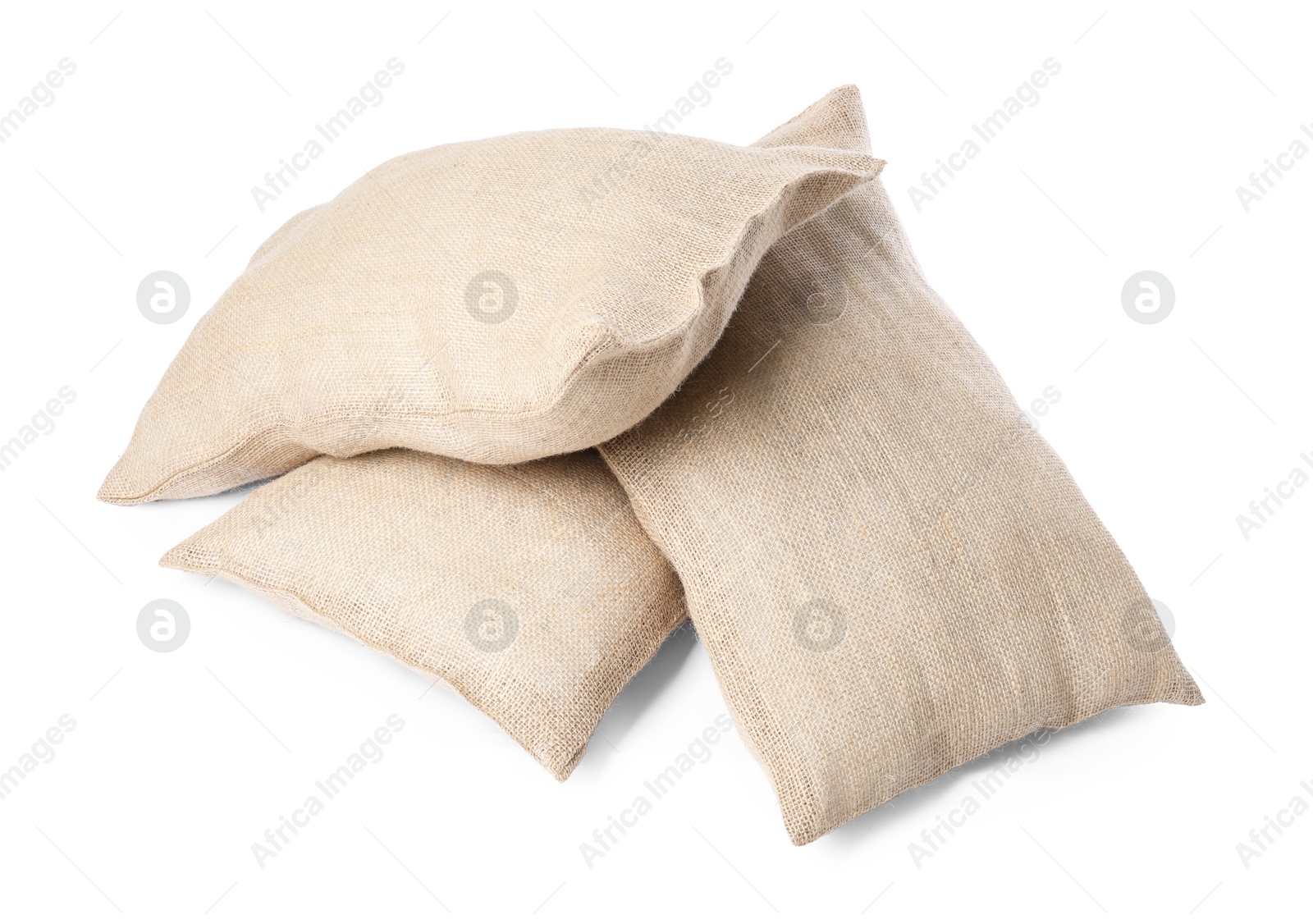 Photo of Group of burlap sacks isolated on white