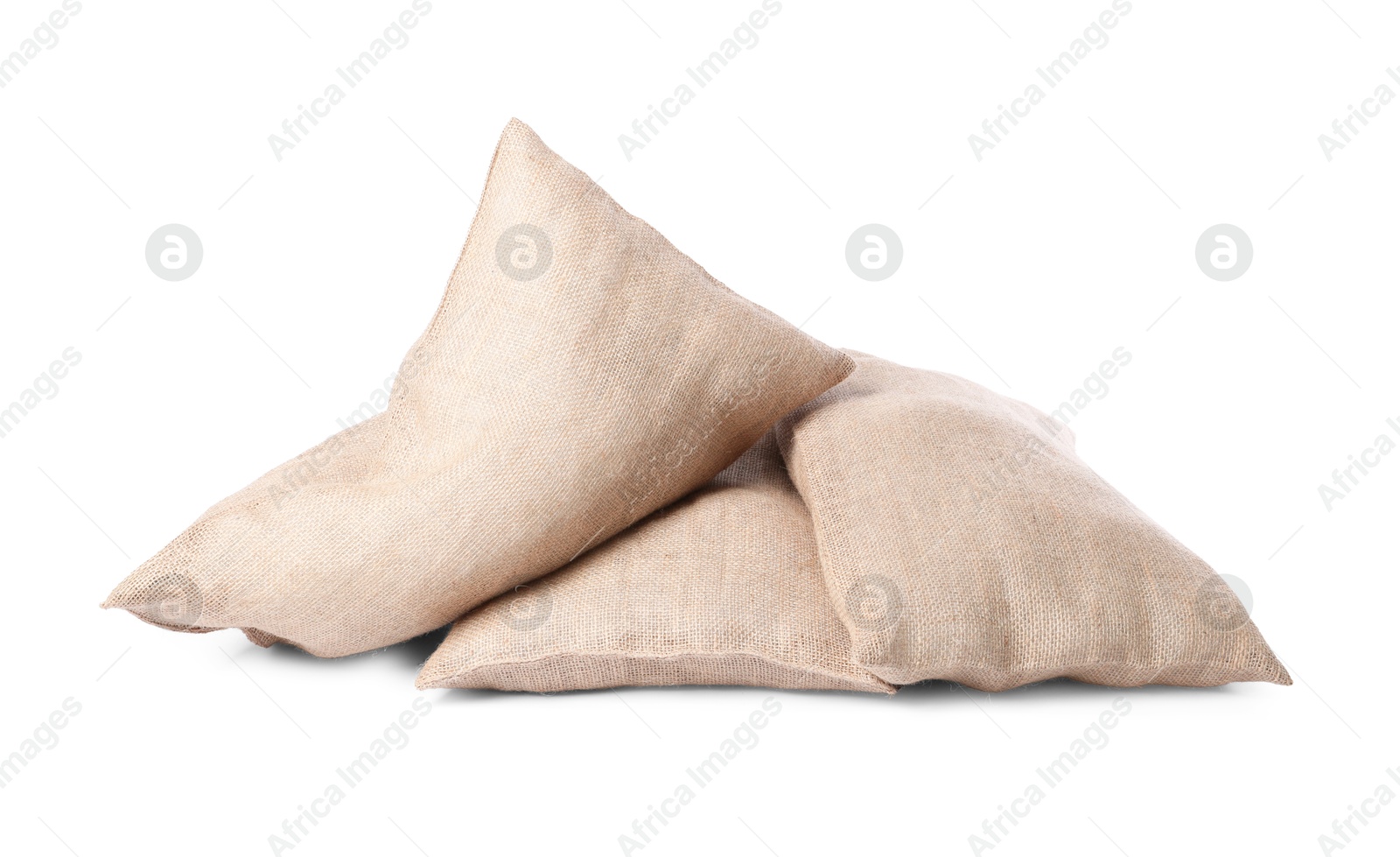 Photo of Group of burlap sacks isolated on white