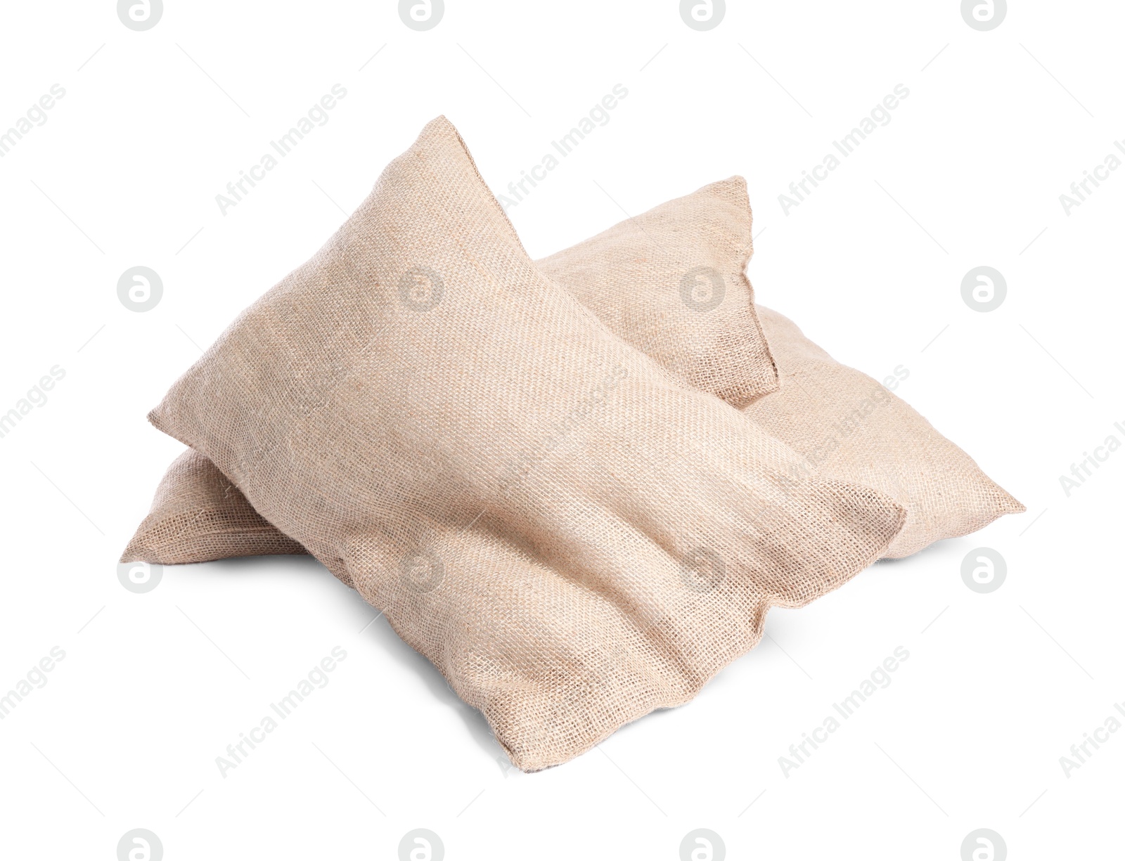 Photo of Group of burlap sacks isolated on white