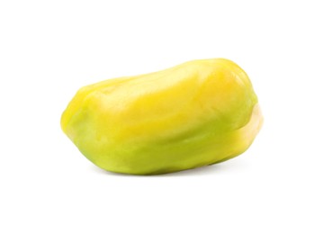 Photo of One peeled pistachio nut isolated on white