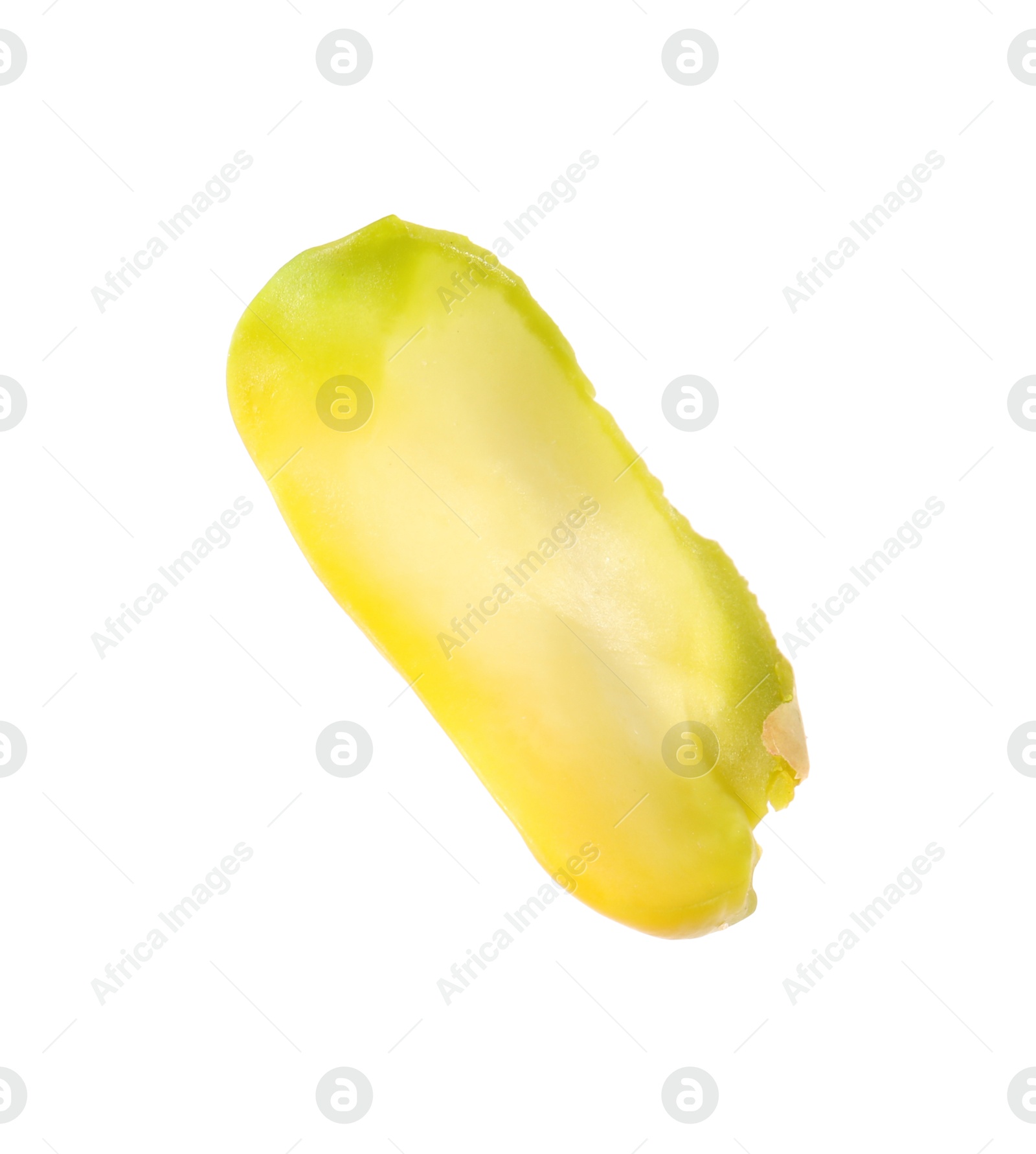 Photo of Half of peeled pistachio nut isolated on white