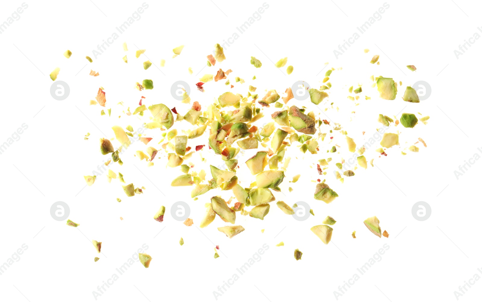 Photo of Pieces of peeled pistachio nut isolated on white