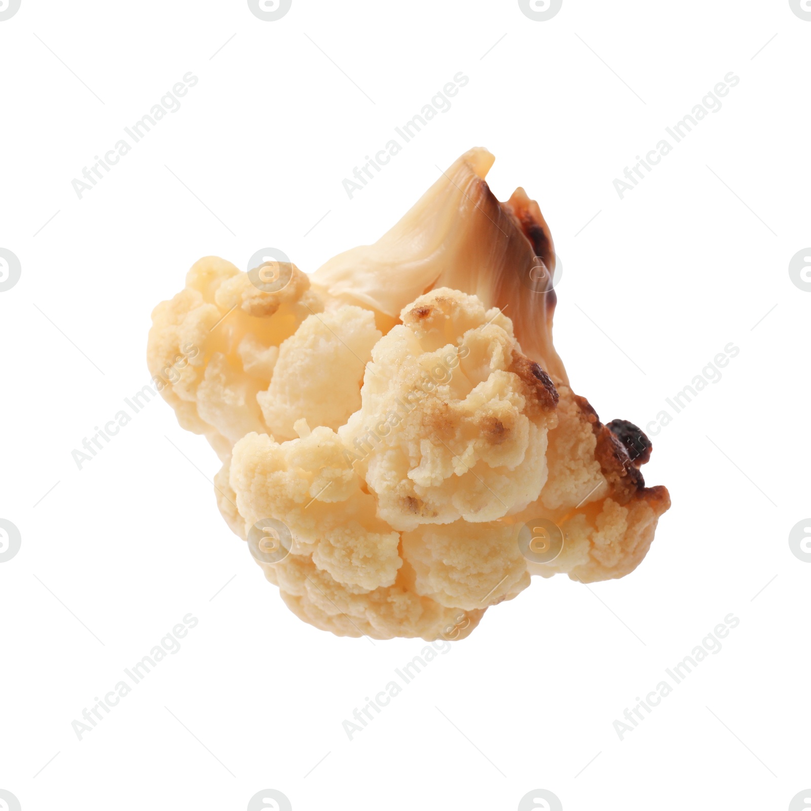 Photo of Piece of tasty baked cauliflower on white background