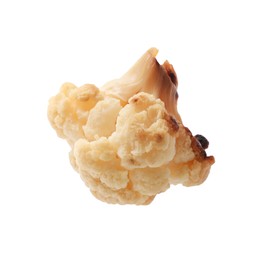 Piece of tasty baked cauliflower on white background