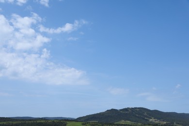 Beautiful view of forest in mountains under blue sky