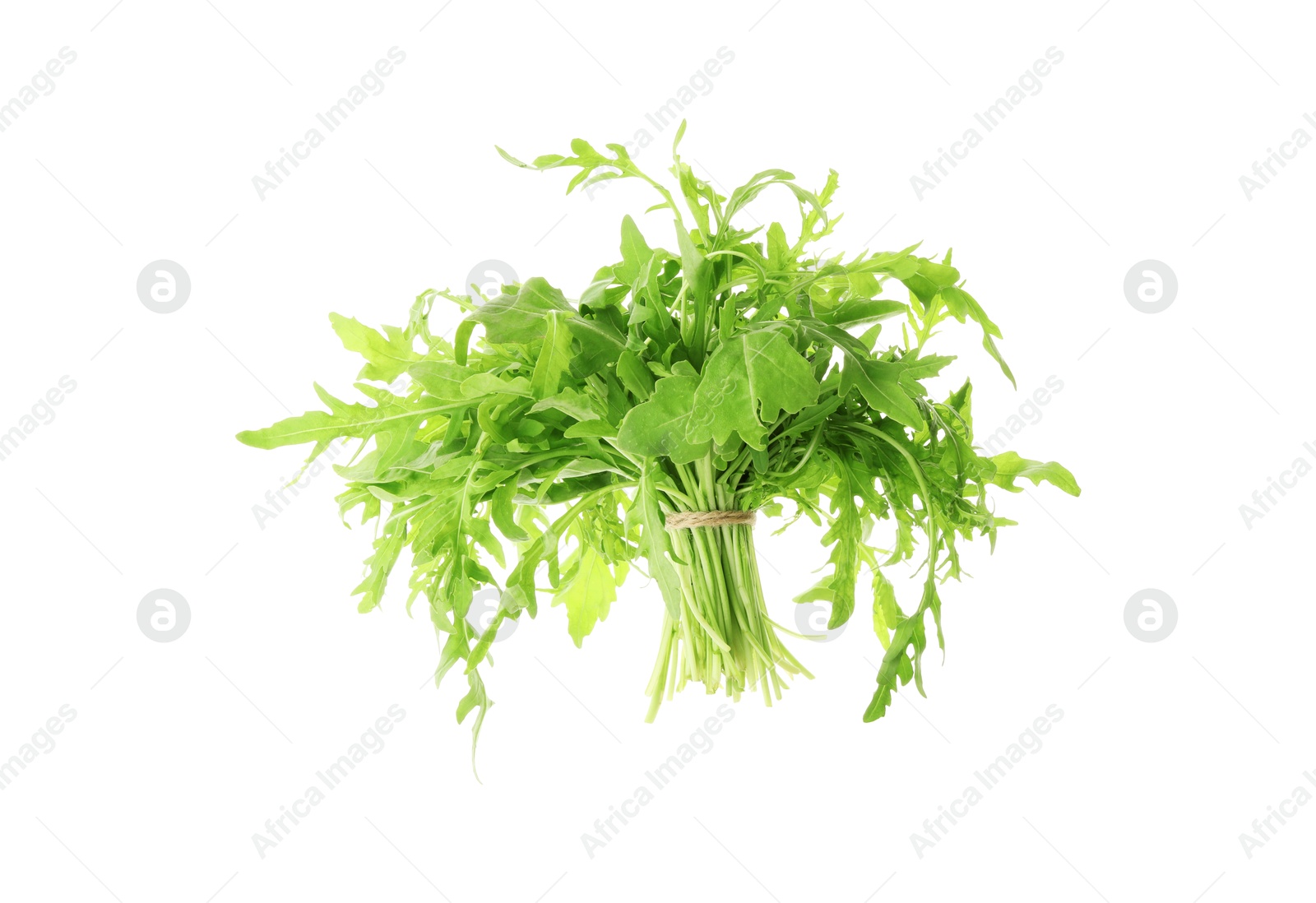 Photo of Bunch of fresh arugula leaves isolated on white