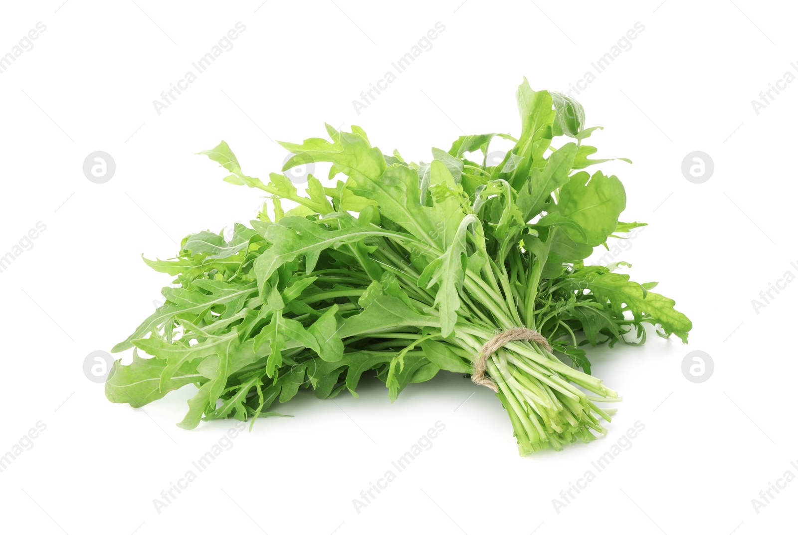 Photo of Bunch of fresh arugula leaves isolated on white