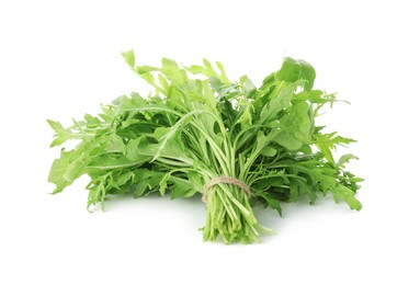 Photo of Bunch of fresh arugula leaves isolated on white