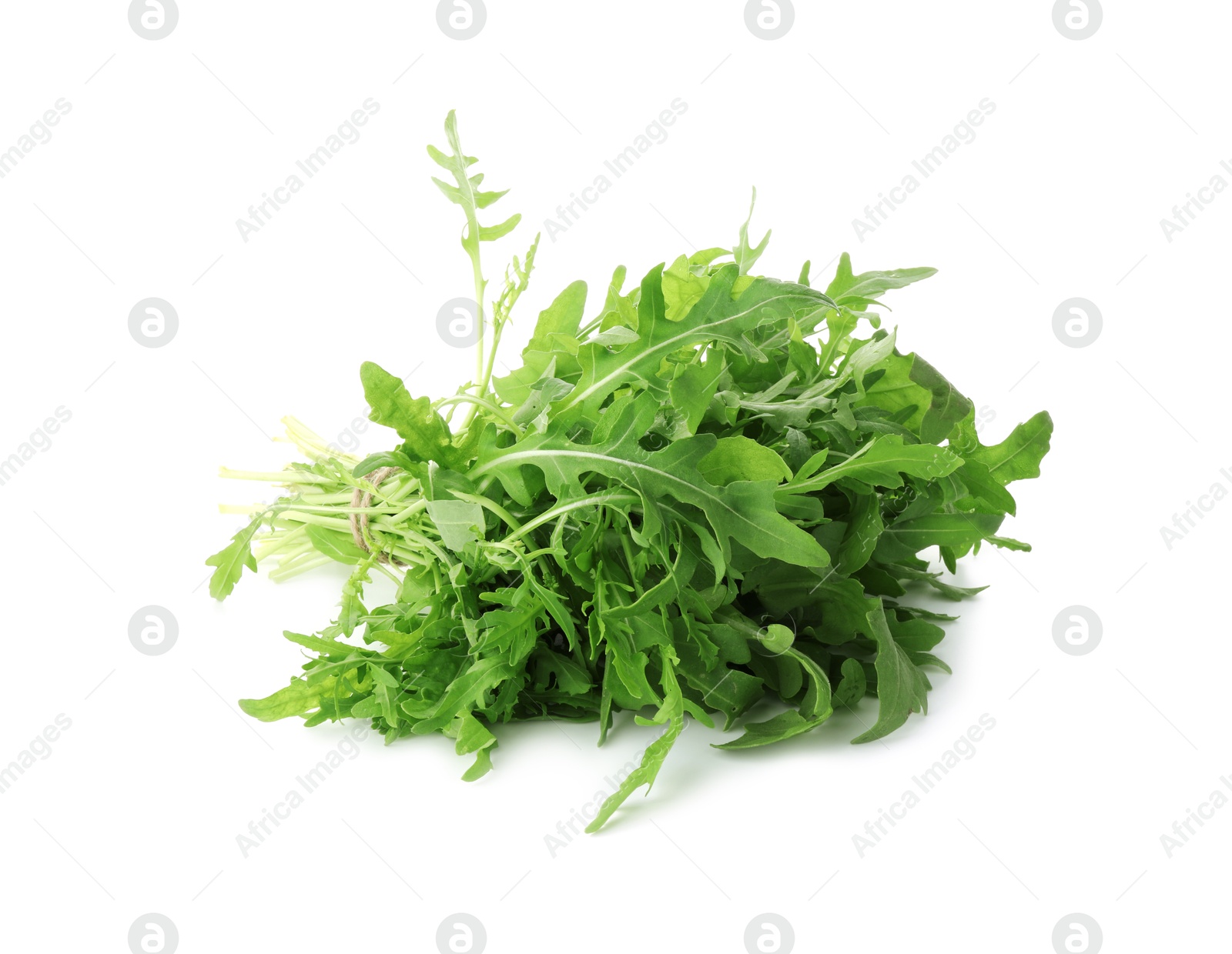 Photo of Bunch of fresh arugula leaves isolated on white