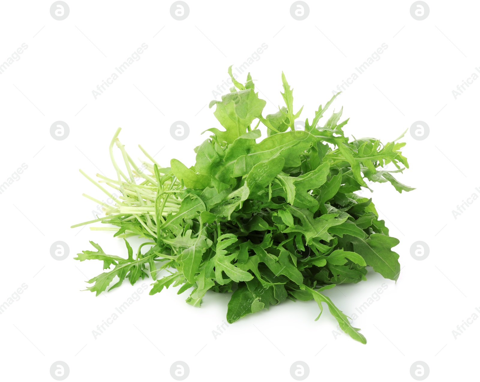 Photo of Many fresh arugula leaves isolated on white