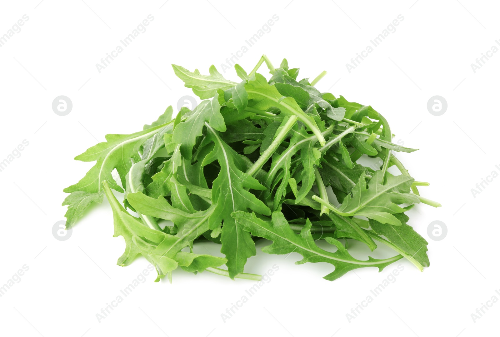 Photo of Pile of fresh arugula leaves isolated on white