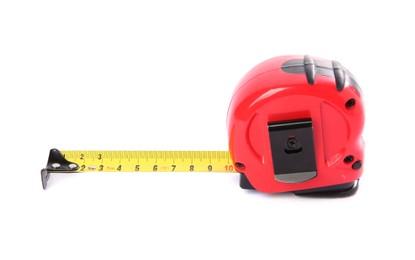 Photo of One measuring tape isolated on white. Construction tool