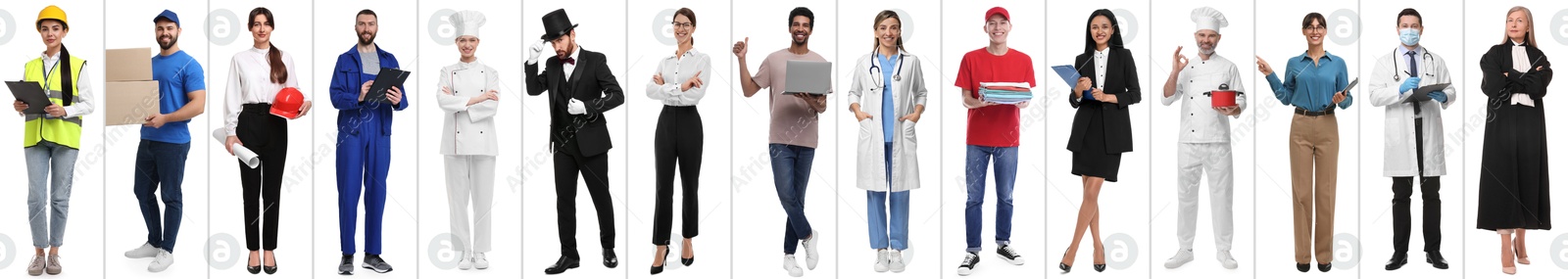 Image of People of different professions on white background, collage