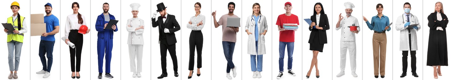 Image of People of different professions on white background, collage