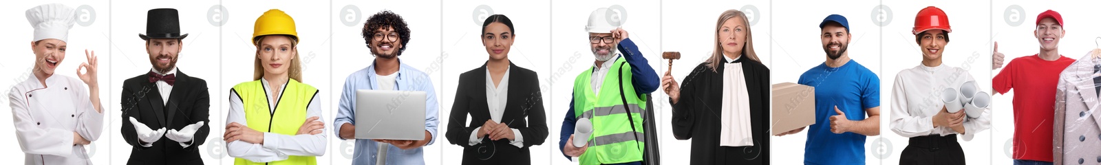 Image of People of different professions on white background, collage