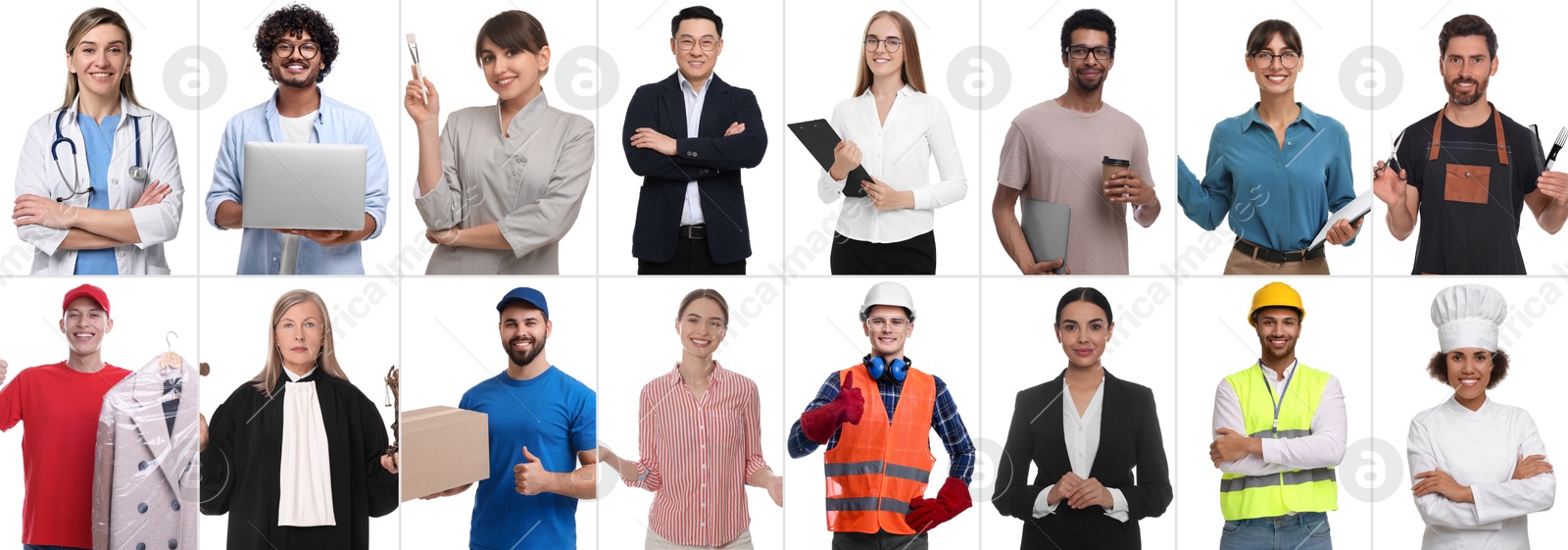 Image of People of different professions on white background, collage