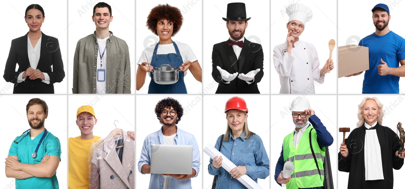 Image of People of different professions on white background, collage