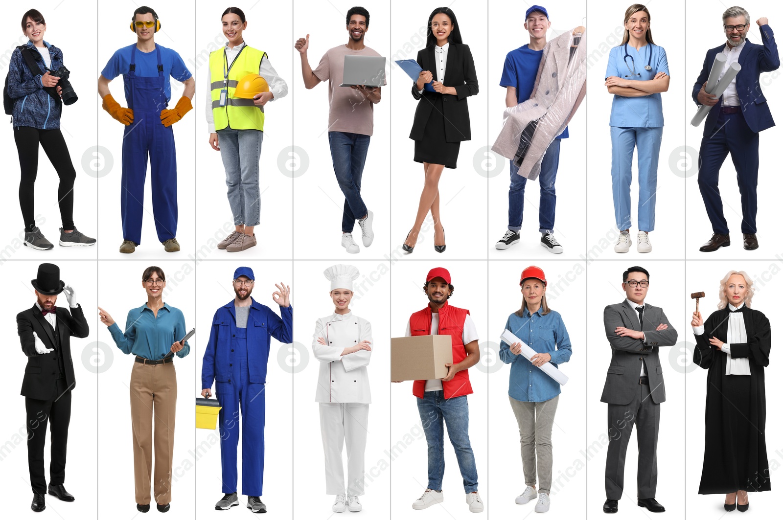 Image of People of different professions on white background, collage