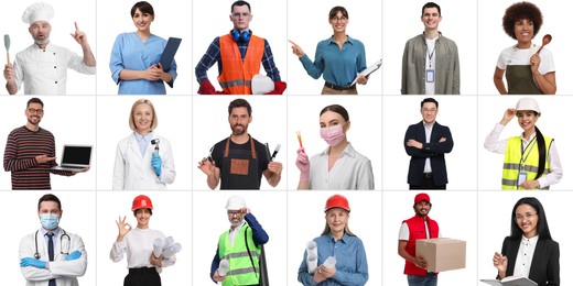 Image of People of different professions on white background, collage