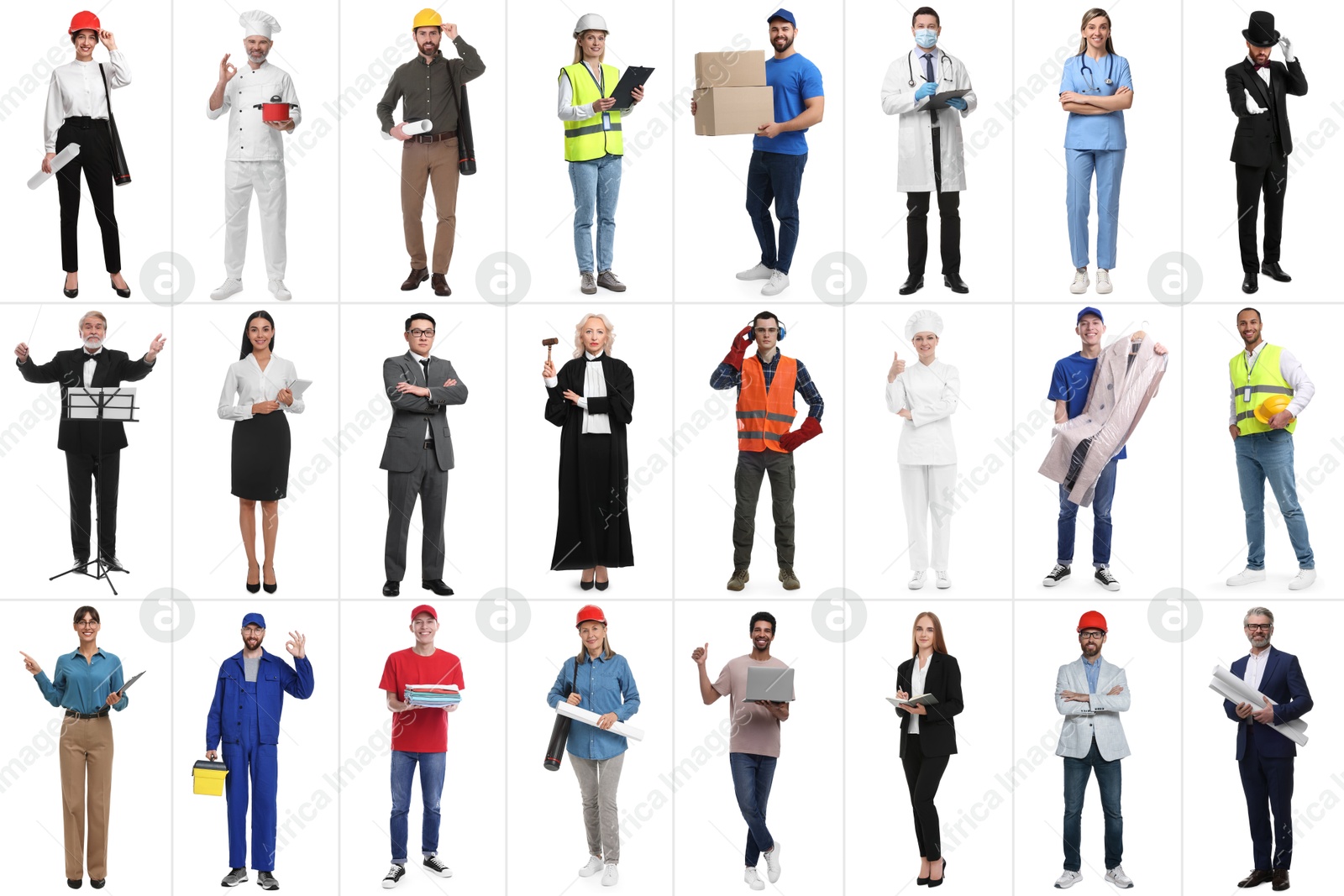 Image of People of different professions on white background, collage