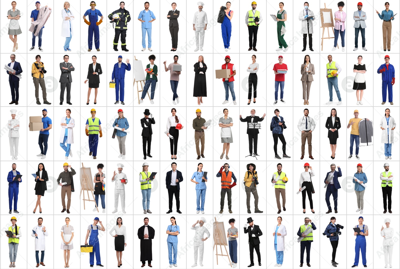 Image of People of different professions on white background, collage