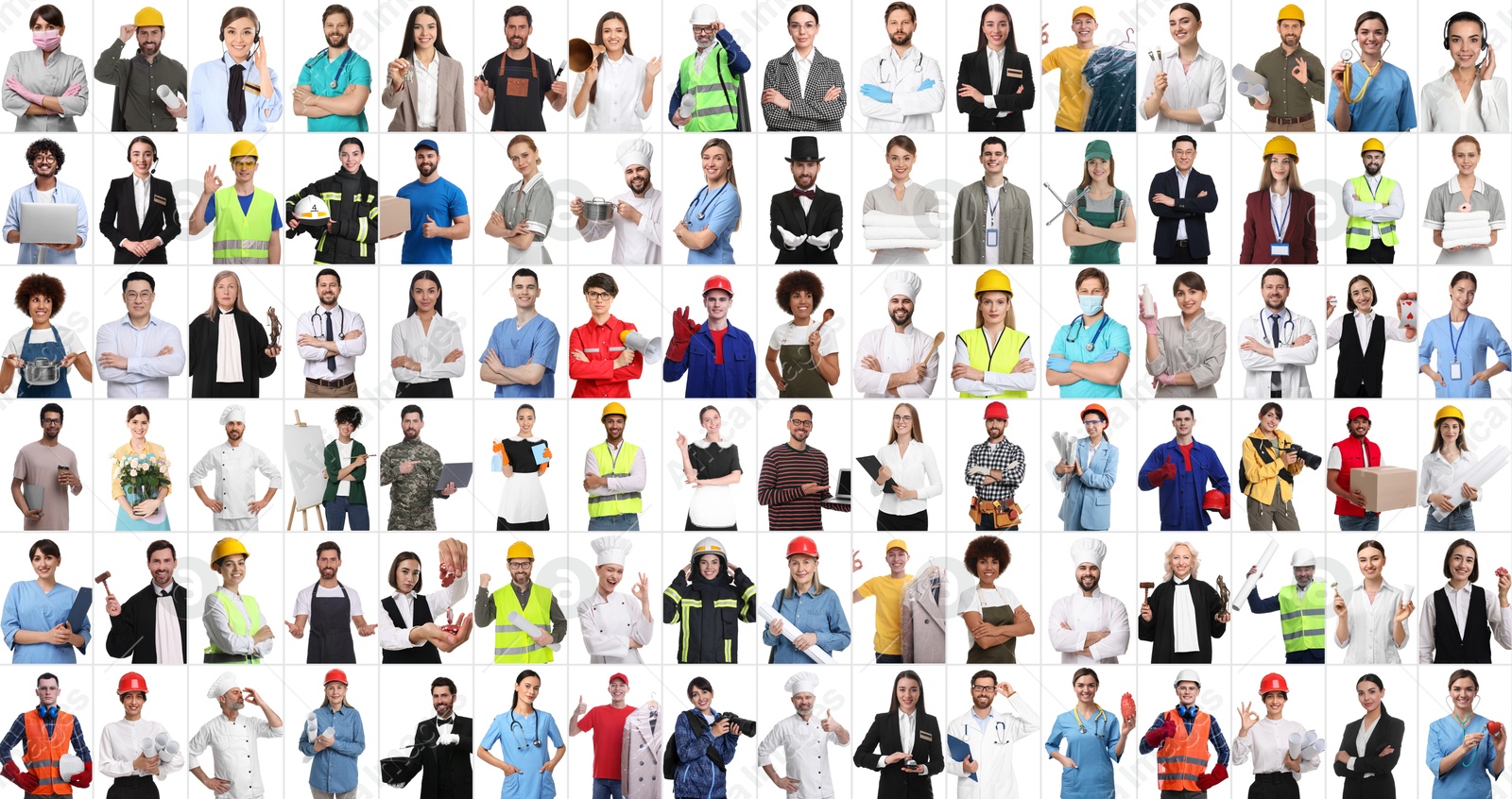 Image of People of different professions on white background, collage