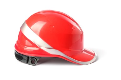 Orange hard hat isolated on white. Safety equipment