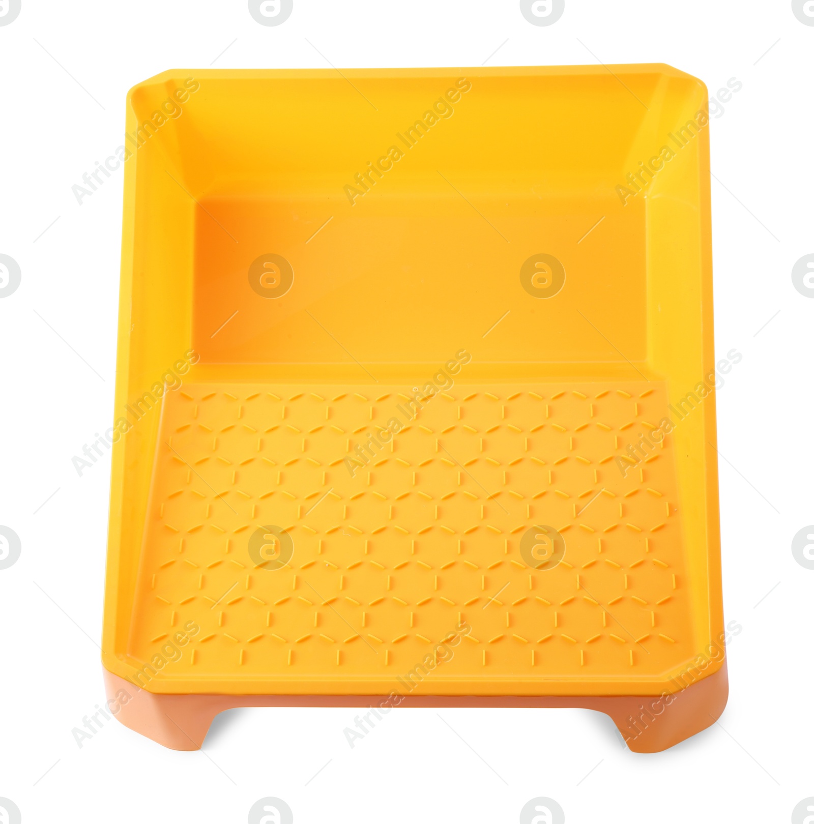 Photo of Empty plastic paint tray isolated on white. Construction tool