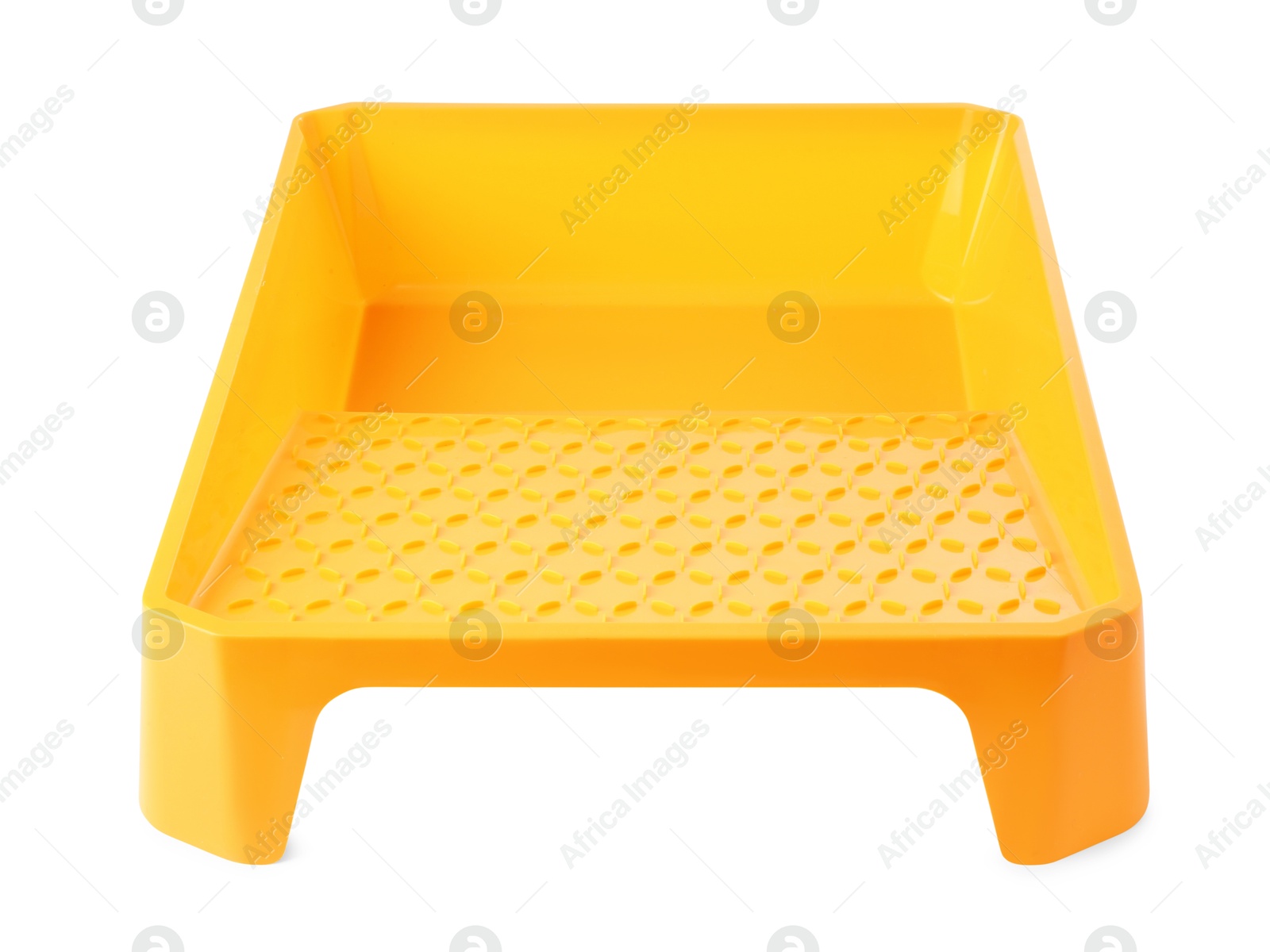 Photo of Empty plastic paint tray isolated on white. Construction tool