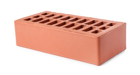 Photo of One red brick isolated on white. Building material