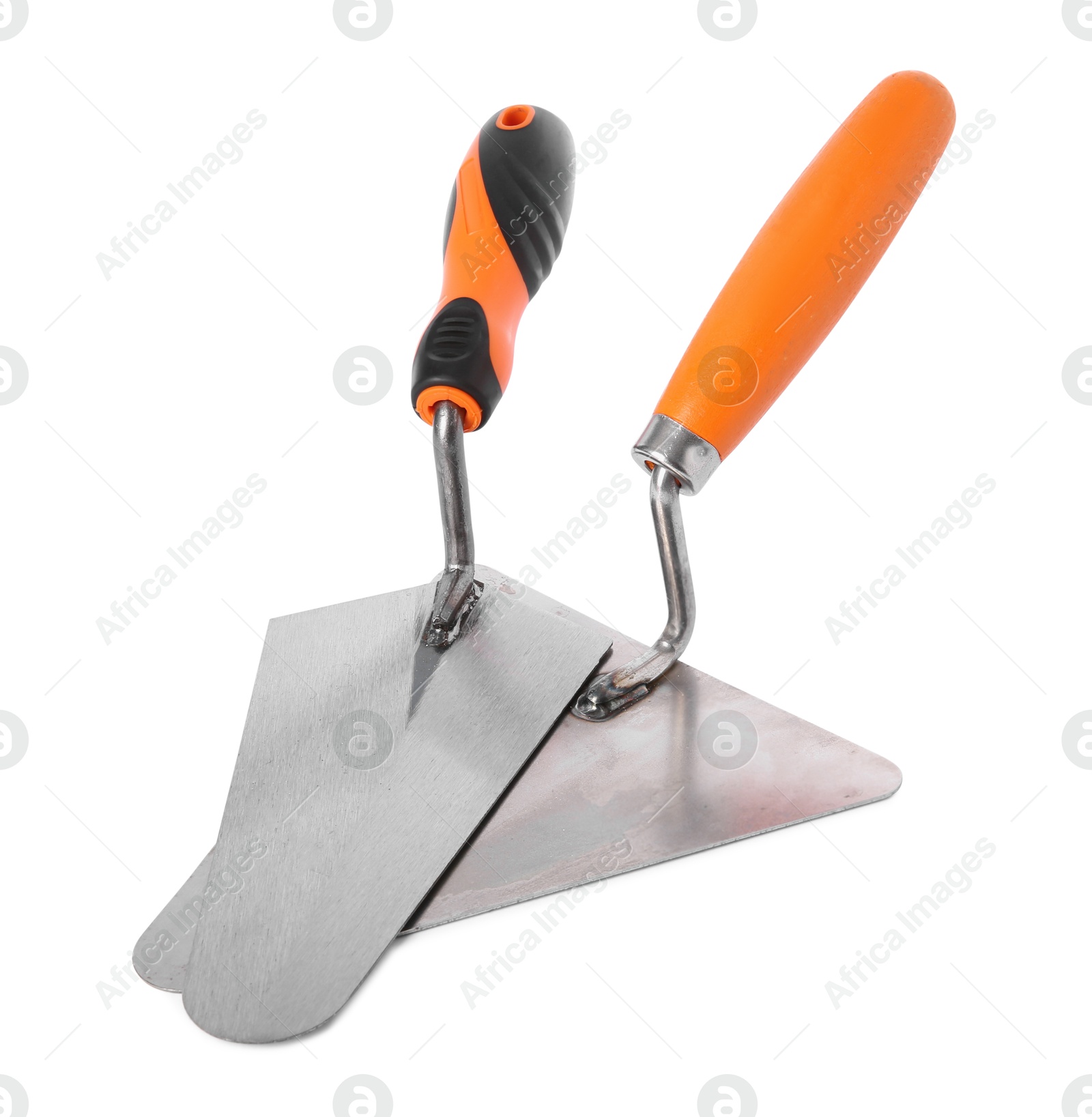 Photo of Two trowels isolated on white. Construction tool