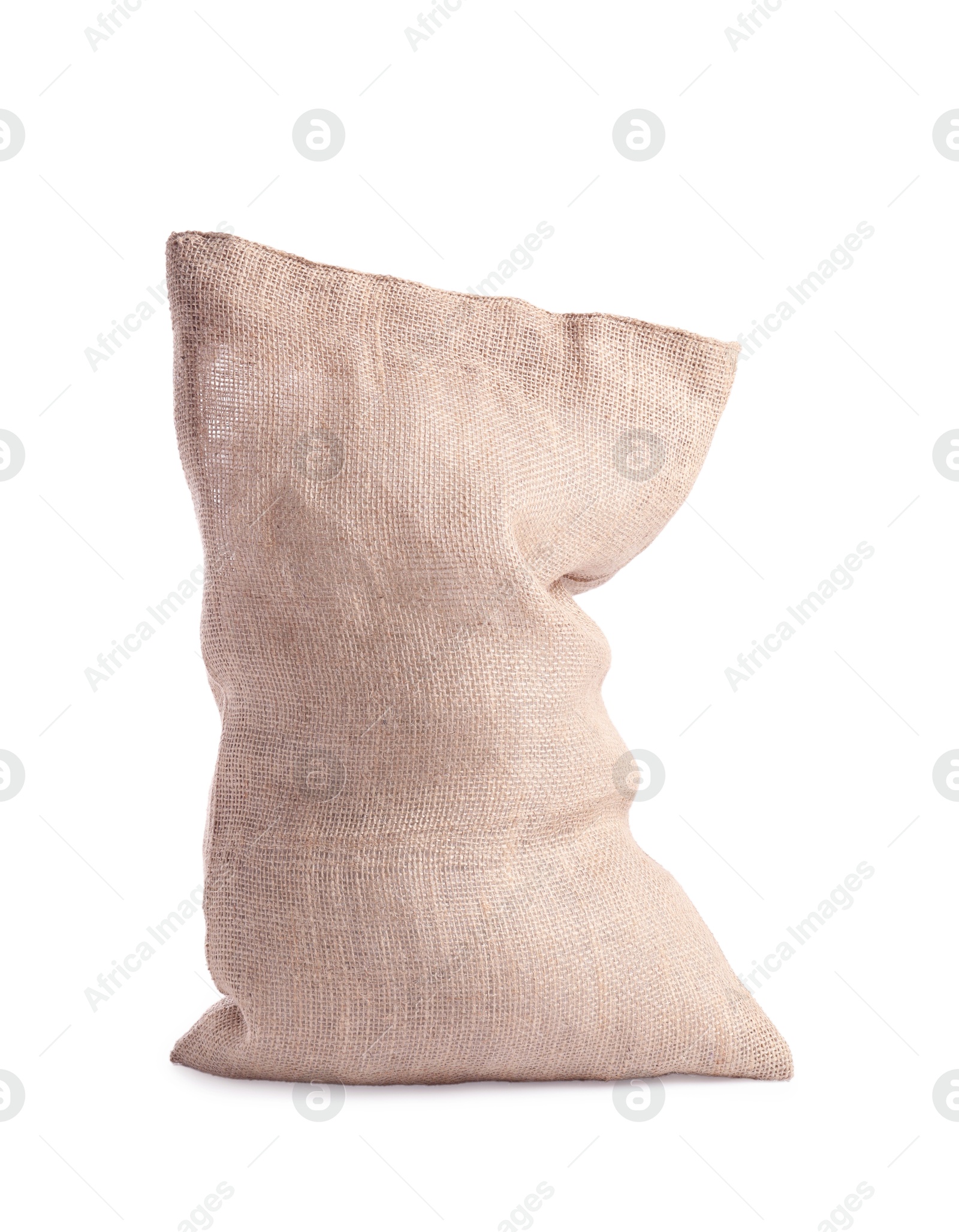 Photo of One natural burlap sack isolated on white