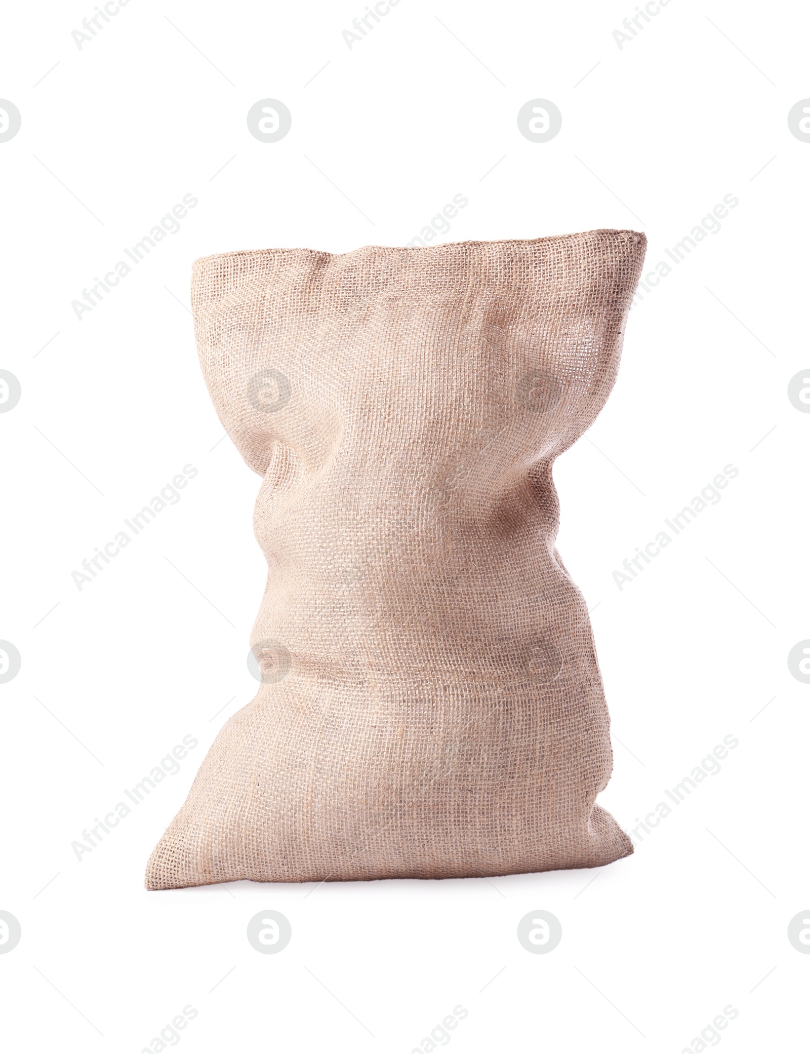 Photo of One natural burlap sack isolated on white