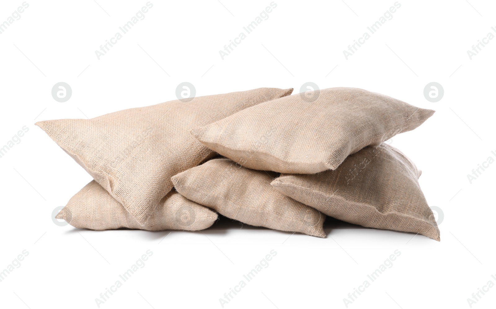 Photo of Group of burlap sacks isolated on white