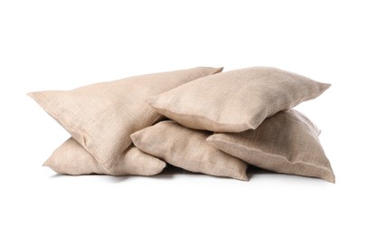 Group of burlap sacks isolated on white