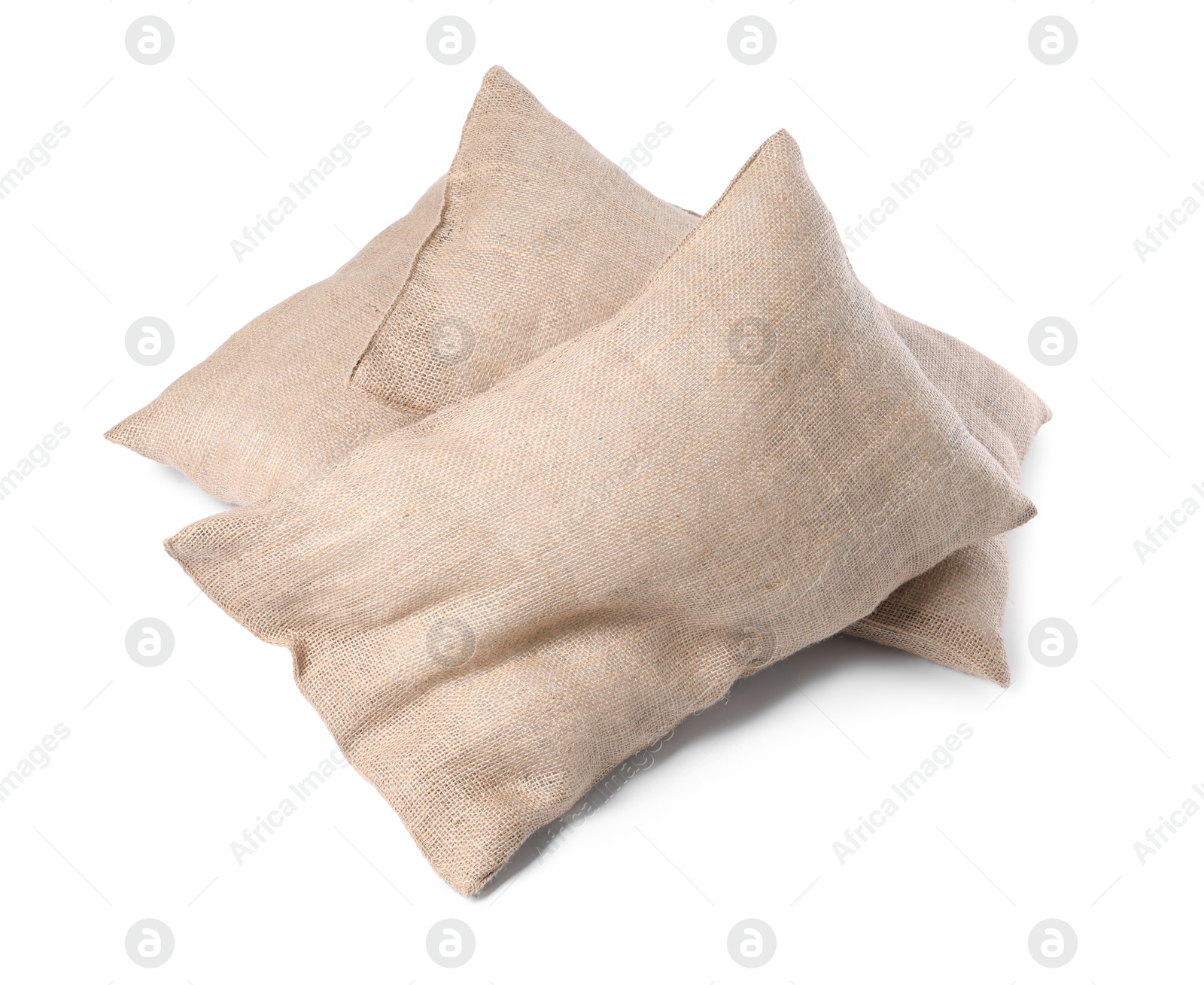 Photo of Group of burlap sacks isolated on white