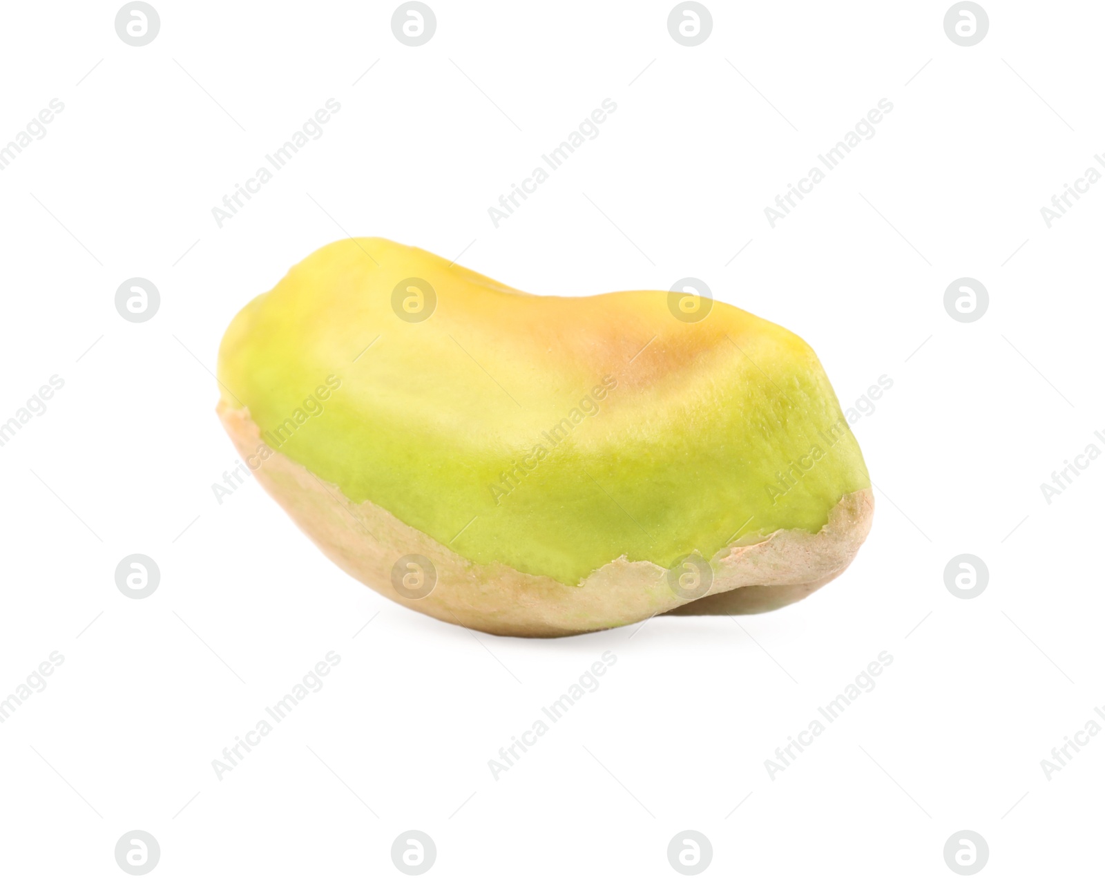 Photo of One peeled pistachio nut isolated on white