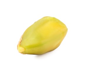 Photo of One peeled pistachio nut isolated on white