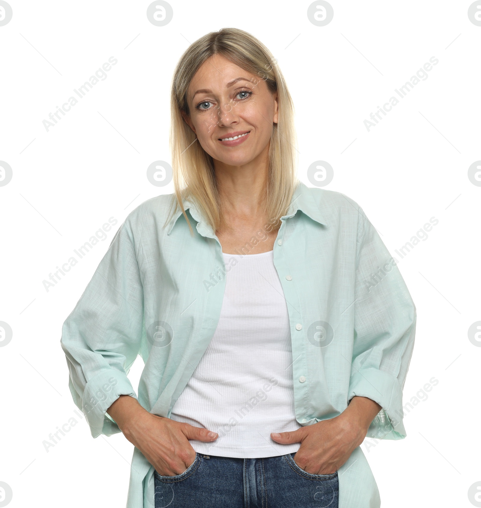 Photo of Portrait of beautiful smiling woman isolated on white