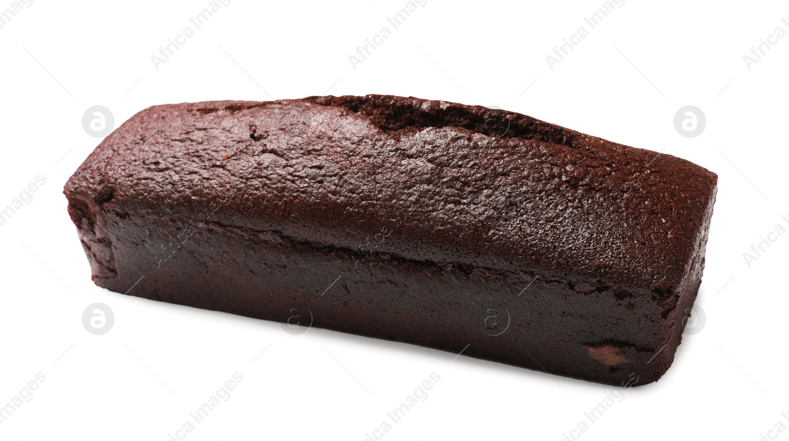 Photo of One tasty chocolate sponge cake isolated on white