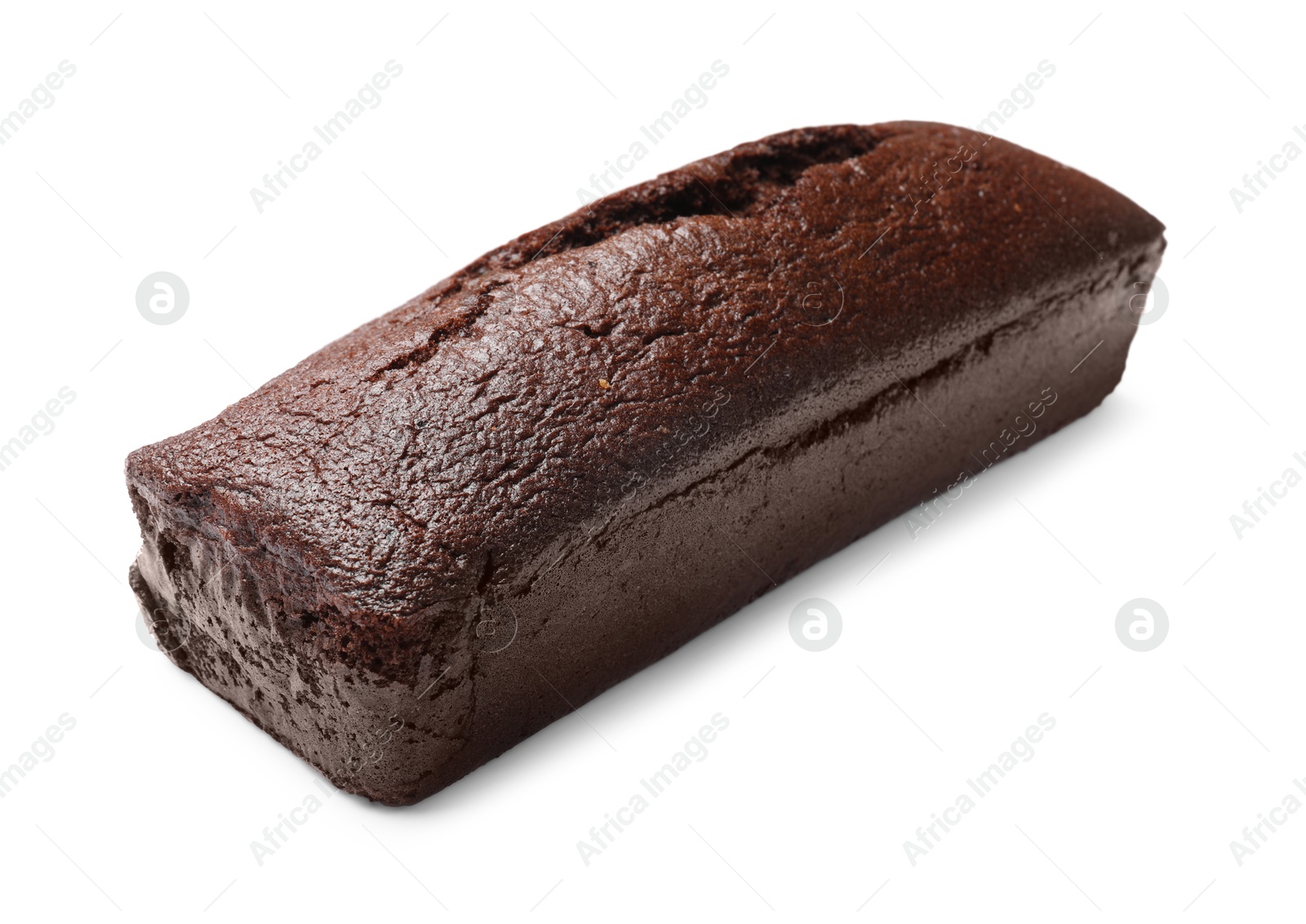 One tasty chocolate sponge cake isolated on white Photo of One tasty chocolate sponge cake isolated on white