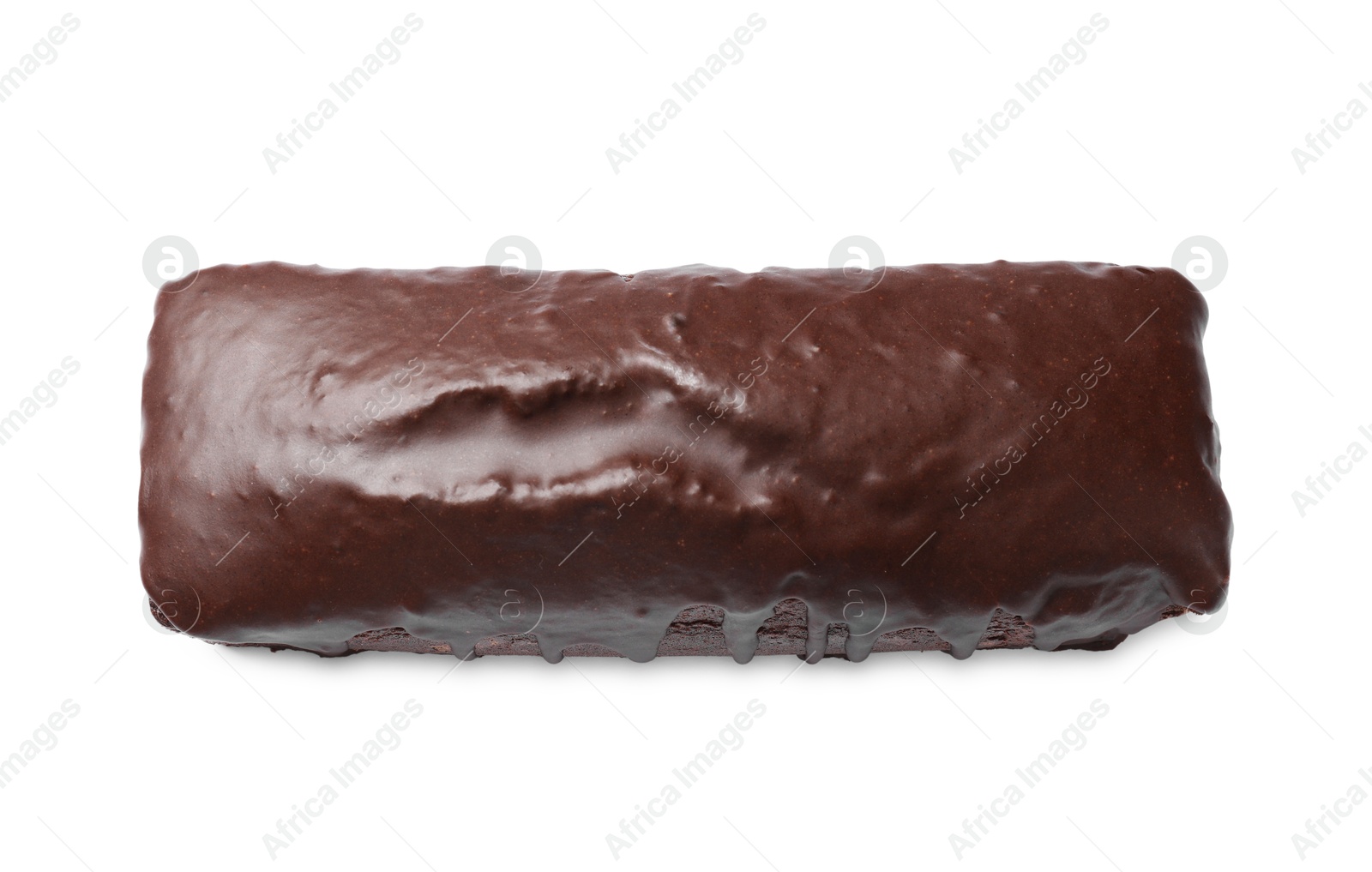 Photo of Tasty chocolate sponge cake isolated on white, above view