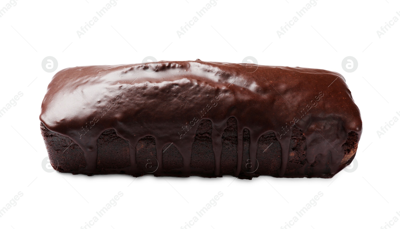 Photo of Tasty chocolate sponge cake isolated on white