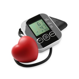 Blood pressure measuring device and red heart figure isolated on white