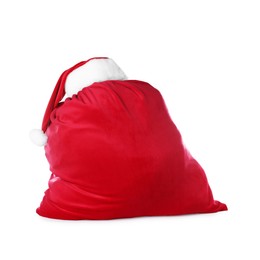 Photo of Red Santa Claus bag and hat isolated on white