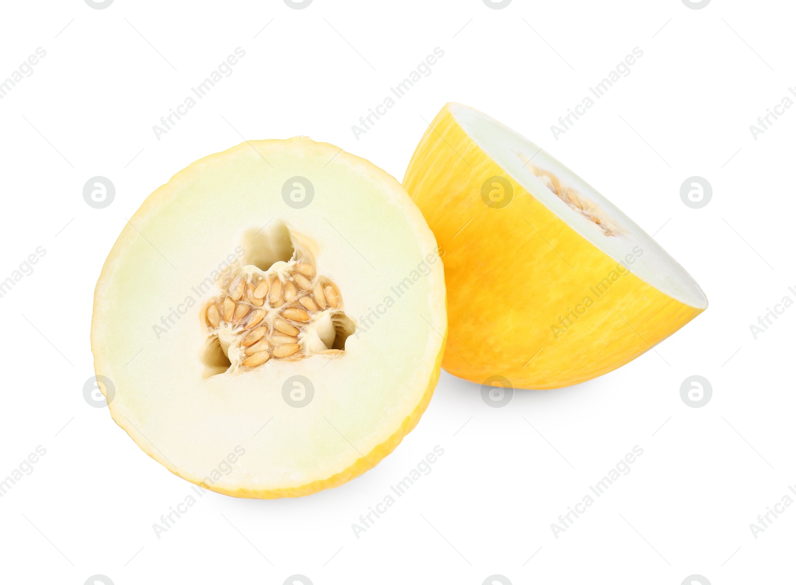 Photo of Halves of ripe melon isolated on white