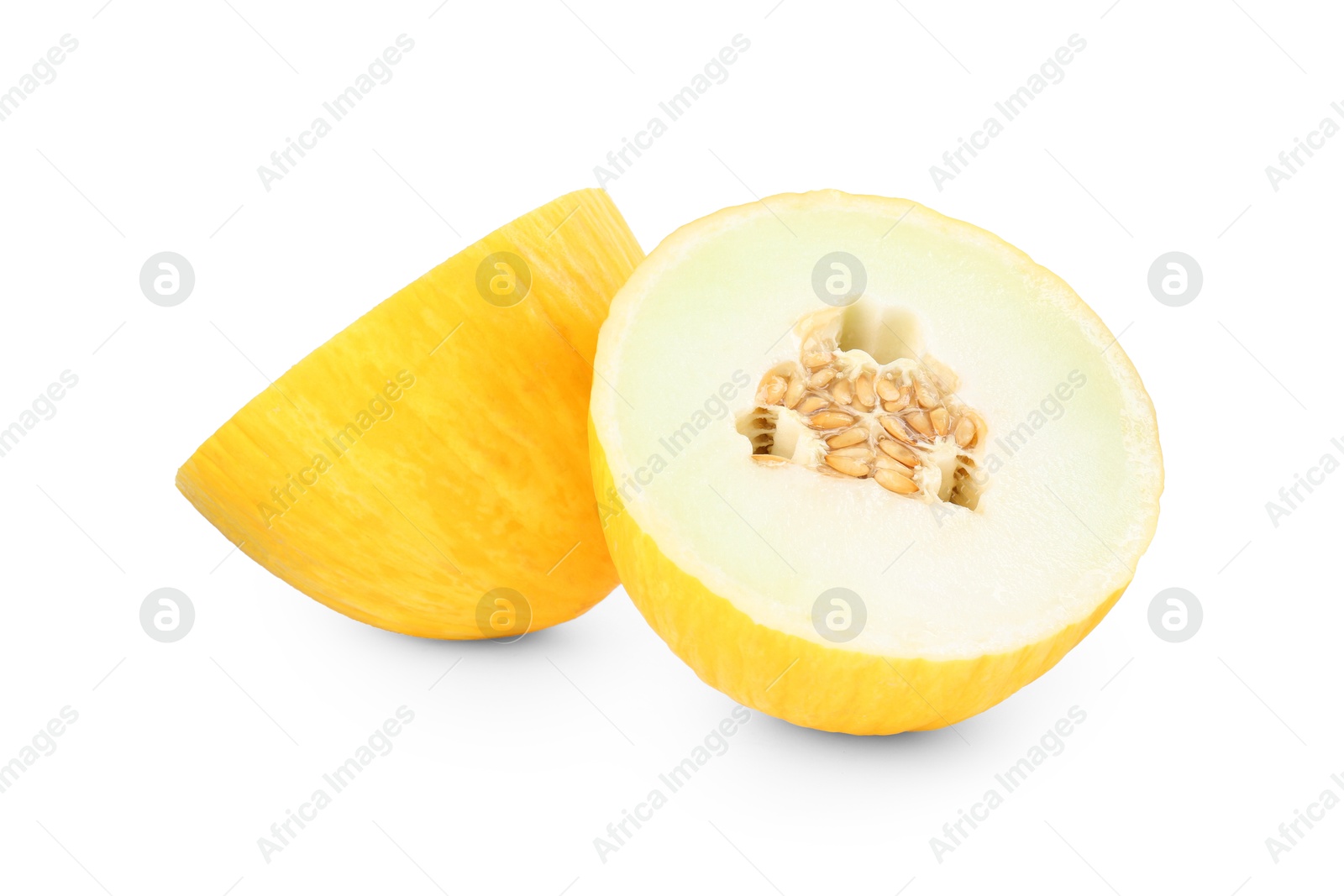 Photo of Halves of ripe melon isolated on white