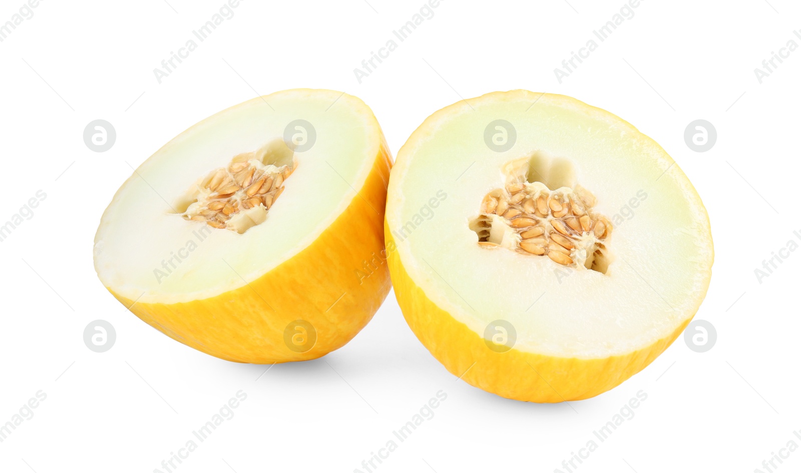 Photo of Halves of ripe melon isolated on white