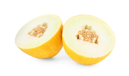 Photo of Halves of ripe melon isolated on white